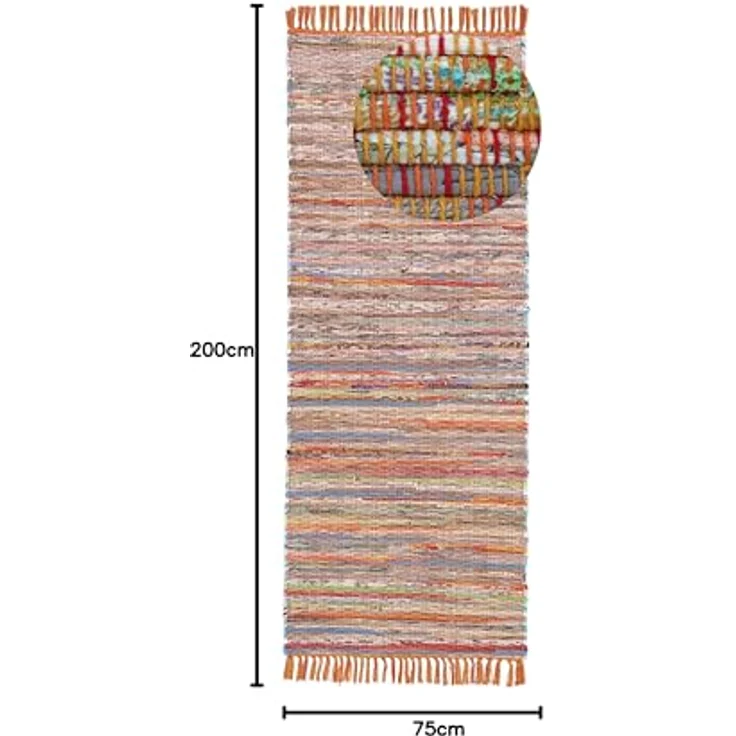 carpetfine 'Kelim Chindi' Teppich, Wendeteppich, rechteckig, Höhe: 6 mm, handgewebt, mit Fransen, Orange, 75x200 cm – Bild 3