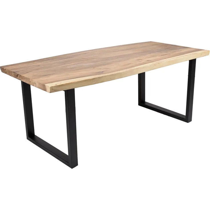 Esstisch TESSA mit Baumkante Suarholz 200 x 100 x 76 cm | Holztisch mit Metallgestell Baumkantentisch Tischbeine Schwarz