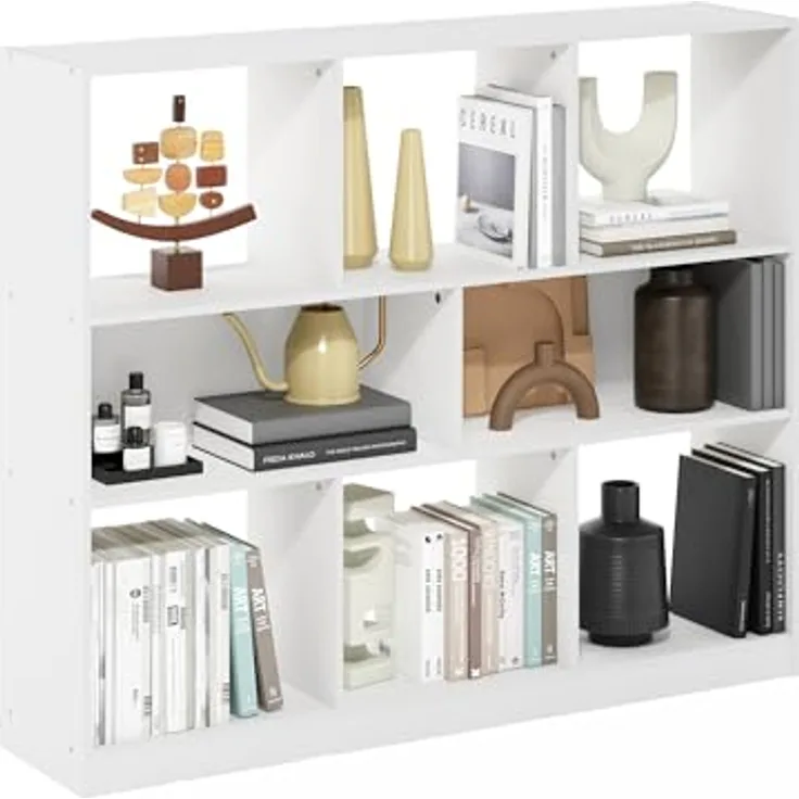 Furinno Daly 8-Würfel Horizontal 3-stöckiges Bücherregal, Bücherregal, Aufbewahrungsorganisator, 47 Breite, Weiß, 27.79 (D) x 119.99 (W) x 100 (H) cm.