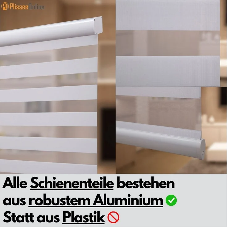 Doppelrollo Doppelrollo mit Kassette Weiß Grau Höhe 250/200 cm mit und ohne Perlen, Plisseeonline, abdunkelnd, Deckenmontage, Inkl. Montagezubehör für Deckenmontage, Wand oder Decke, mit Kindersicherung – Bild 2
