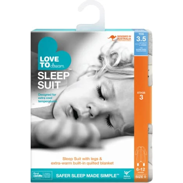 Love To Dream Schlafanzug, extra warm, 6–12 Monate, grau, 3,5 Tog für Kälte (unter 16 °C), Lange Ärmel, maschinenwaschbares Baumwollfleece, für Bewegung gemacht mit Grip-Pads, Von Hebammen empfohlen – Bild 9