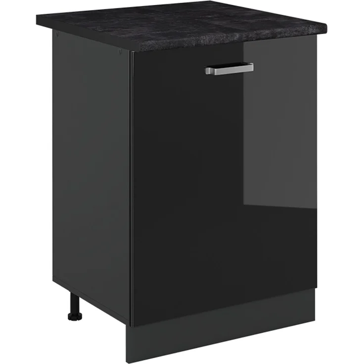 Küchenunterschrank R-Line Schwarz Hochglanz/Anthrazit 60 cm mit 1 Tür Arbeitsplatte Anthrazit Vicco – Bild 1