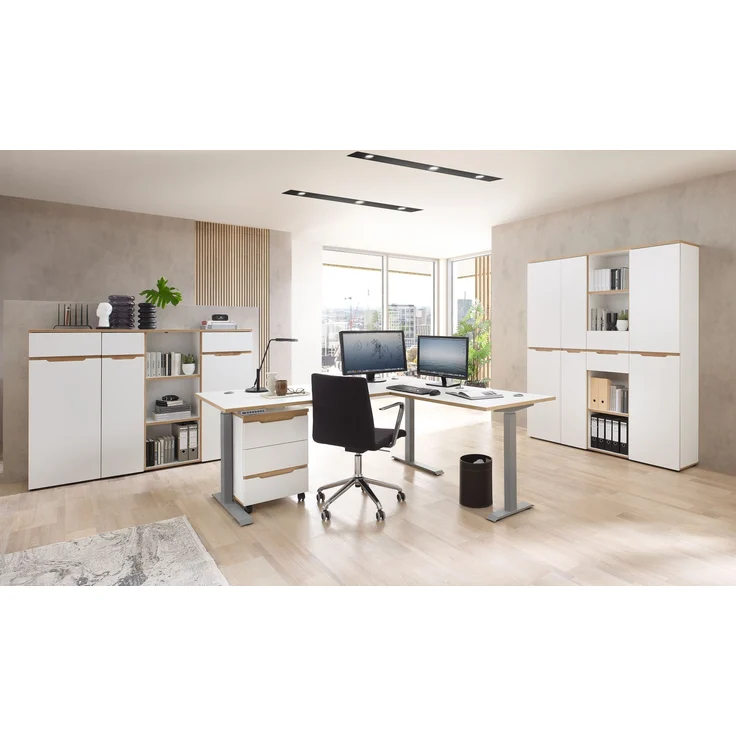 Eckschreibtisch >Memphis< höhenverstellbar, weiß / Artisan / silber - 185x64/129x177 (BxHxT) – Bild 9