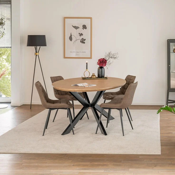HOME DELUXE Essgruppe Oval inkl. Sternfuß - 200 x 120 cm Fishbone Oak 4 Stühle Grau / Braun – Bild 1