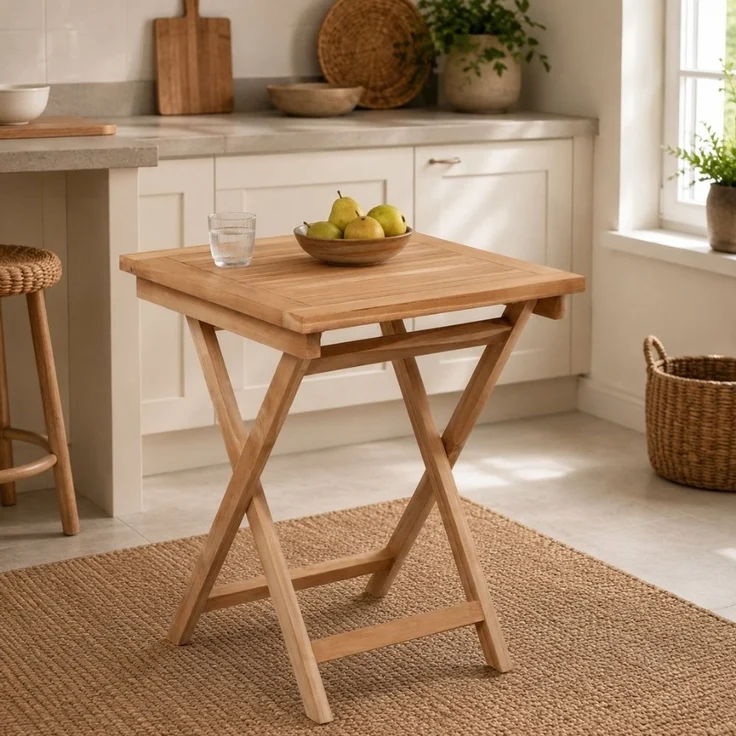 Teak Klapptisch KURSI 70cm Natural Esstisch Gartentisch Balkontisch Massivholz – Bild 5