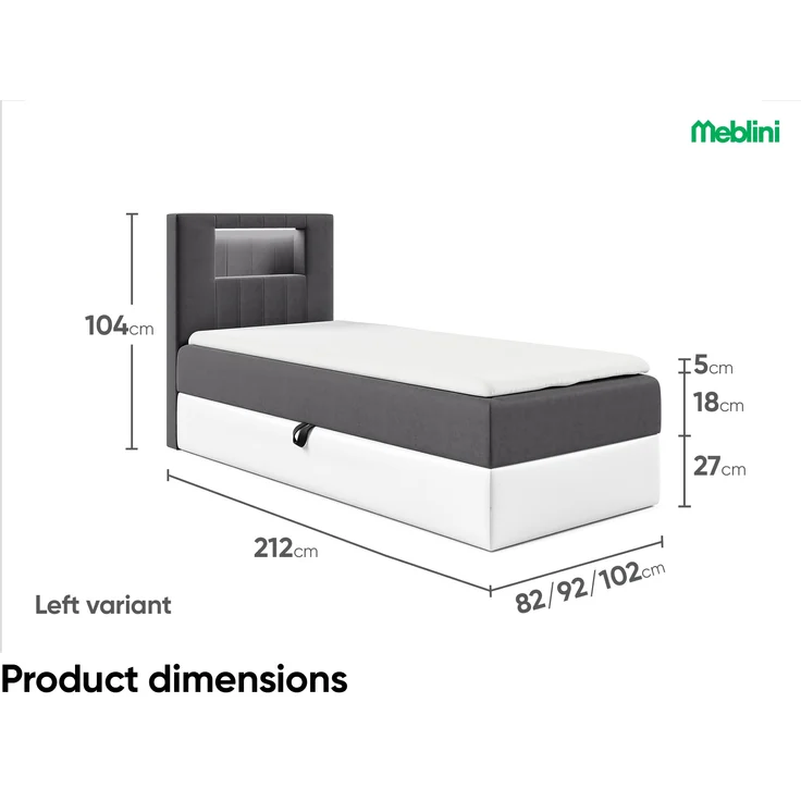 MEBLINI Kinderbett mit Bettkasten GARETH 1 100x200 Links – H3/Dunkelgrau Samt Gepolstert Einzelbett mit Matratze - Polsterbett mit Stauraum - Bett mit Kopfteil – Stauraumbett – Bild 3