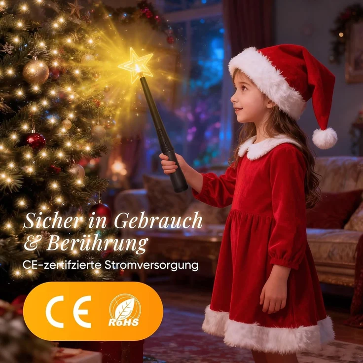 Salcar LED-Lichterkette Weihnachtsbaum Lichterkette 8 Girlanden mit Zauberstab Fernbedienung, 2m 280er LED Christbaumbeleuchtung für 150cm bis 240cm Tannenbaum – Bild 8