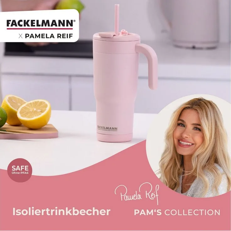 FACKELMANN x Pamela Reif Thermobecher Isoliertrinkbecher, Coffee-to-go Becher, Edelstahl Trinkbecher