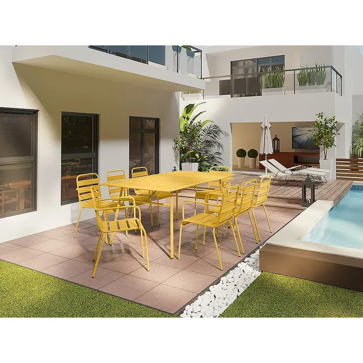 Vente-unique - MIRMANDE Gartenessgruppe Metall Gelb - B 100 cm59 cm x H 75 cm79 cm x L 200 cm56 cm