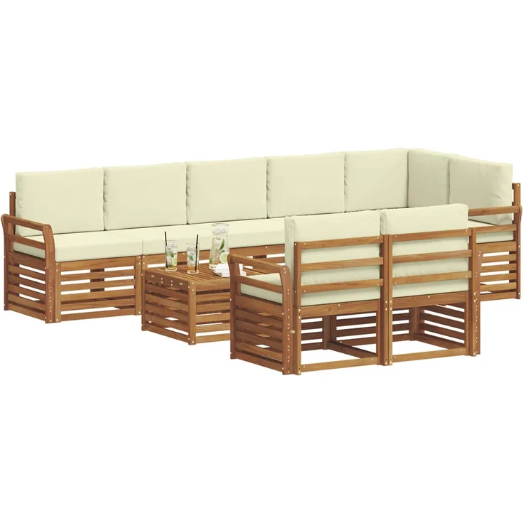 vidaXL Outdoor-Sofagarnitur 9 stk. 8-Sitzer Natur und Creme 3375050 – Bild 3