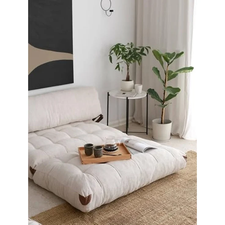 Dmora - 2-Sitzer SchlafsofaDysnomia, Verwandelbares Sofa, Lineare Stoffstruktur, Schlafsessel mit Stauraum, 120x75 h79 cm, Weiß – Bild 5