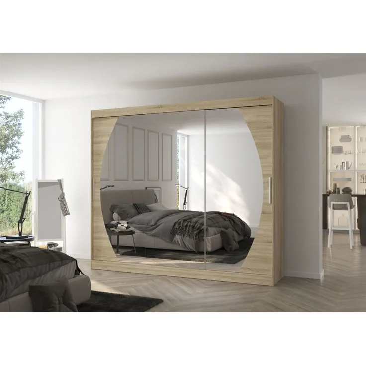 Schiebetürenschrank Schrank Nr. 520 in Sonoma Eiche- Spiegel 250 x 215 x 58 cm