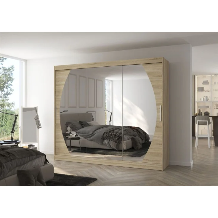 Schiebetürenschrank Schrank Nr. 520 in Sonoma Eiche- Spiegel 250 x 215 x 58 cm – Bild 1