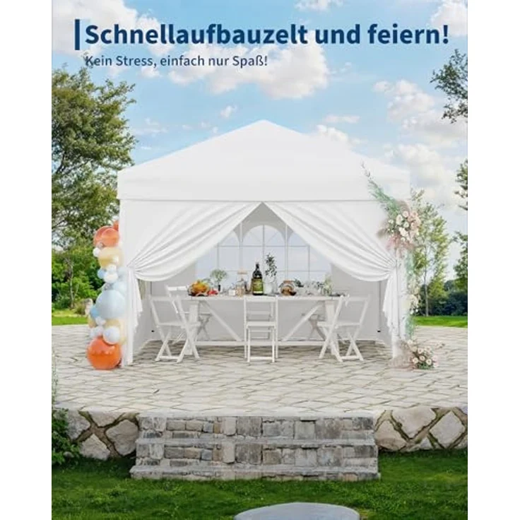 Faltpavillon 3x3 m wasserdicht stabil mit 4 Seitenwänden – Pop up Pavillon faltbar aus 420D Oxford, UV-Schutz 50+, 3-Fach höhenverstellbar, Partyzelt mit Tragetasche für Garten & Outdoor (Weiß) – Bild 6