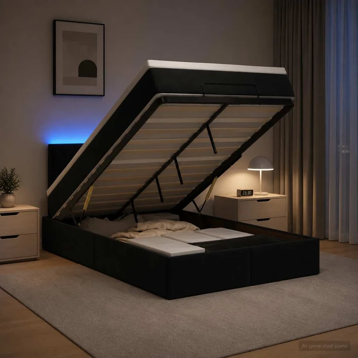 vidaXL Ottoman-Bett mit Matratze und LED Schwarz 120 x 190 cm Samt 3457199 – Bild 1