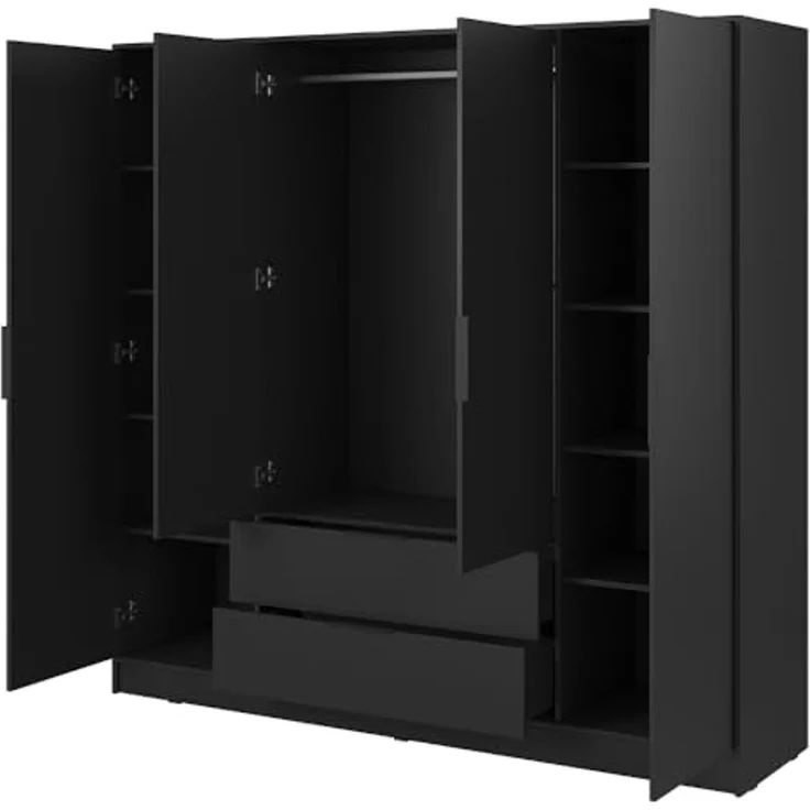 Lomadox Kleiderschrank KNOCK-160 in schwarz, 4 Türen, 2 Schubkästen, 206 cm breit – Bild 5