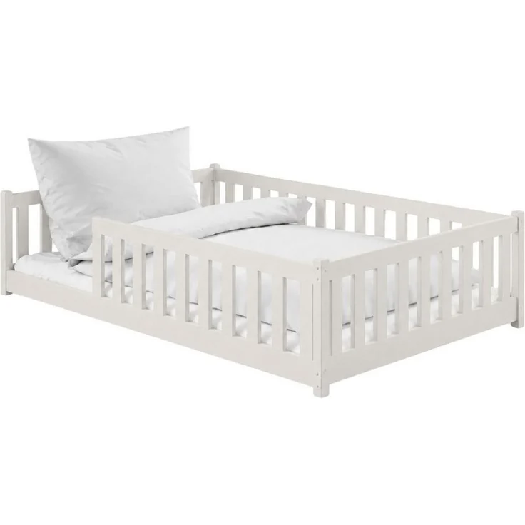 Kids Collective Kinderbett Bodenbett Bett mit Rausfallschutz & Lattenrost Montessori Bett Kinder (Jungen, Mädchen, Kinder, weitere Größen 80x160, 80x180, 90x190, 90x200, 140x200 cm), Gitterbett Jugendbett Einzelbett Baumwolle 120x200 cm – Bild 2