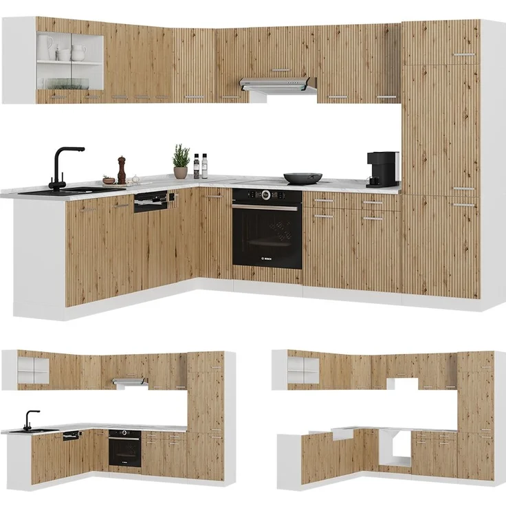 Eckküche R-Line Artisan Eiche/Weiß 287 x 46 cm ohne Arbeitsplatte Vicco – Bild 6