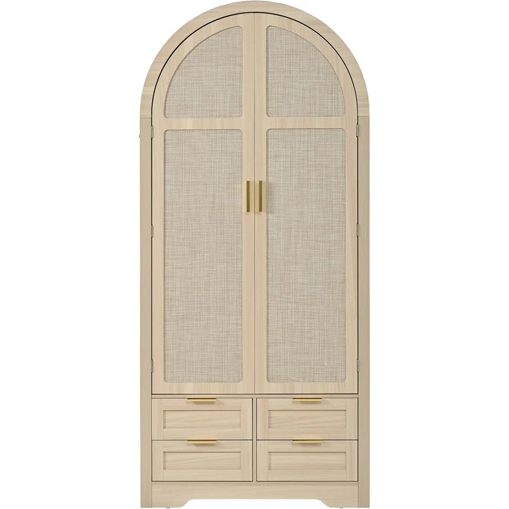 Kleiderschrank 80 x 50 x 180 cm in Eichenholzfarbe mit Rattantüren und Schubladen – Bild 4