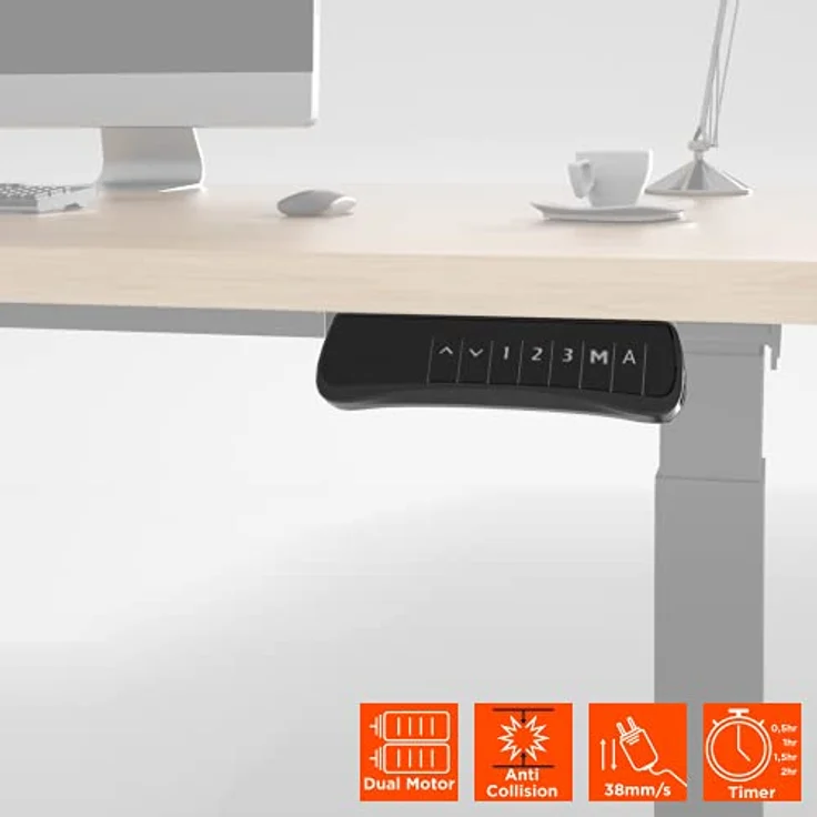 celexon Professional eAdjust-58123, elektrisch höhenverstellbarer Schreibtisch schwarz mit HPL Tischplatte 175 x 75 cm, Dual-Motor, 3 speicherbare Höhenpositionen, Anti-Kollisionsfunktion – Bild 6