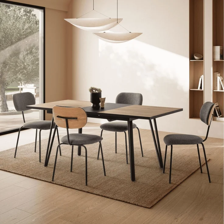 Calicosy Ausziehbarer Tisch von 140 bis 180 cm mit schwarzen Metallbeinen - CLEO - Helles Holz – Bild 3