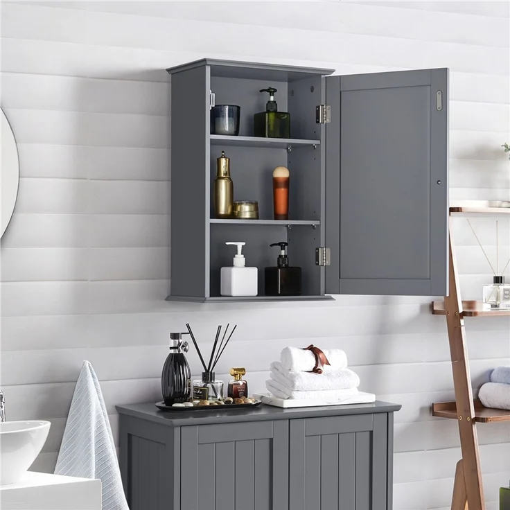 Yaheetech Hängeschrank mit wasserabweisender Beschichtung, bis 16 kg, Holz, 35 x 20,7 x 55 cm, Grau – Bild 3