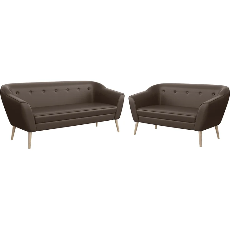 MEBLINI Sofa-Set DORIS 3+2 - Braun Kunstleder - für Wohnzimmer - Mini Lounge für fünf Personen - Küchensofa - Sofa Klein - Sitzgarnitur - Polstergarnitur - Sofagarnituren – Bild 1
