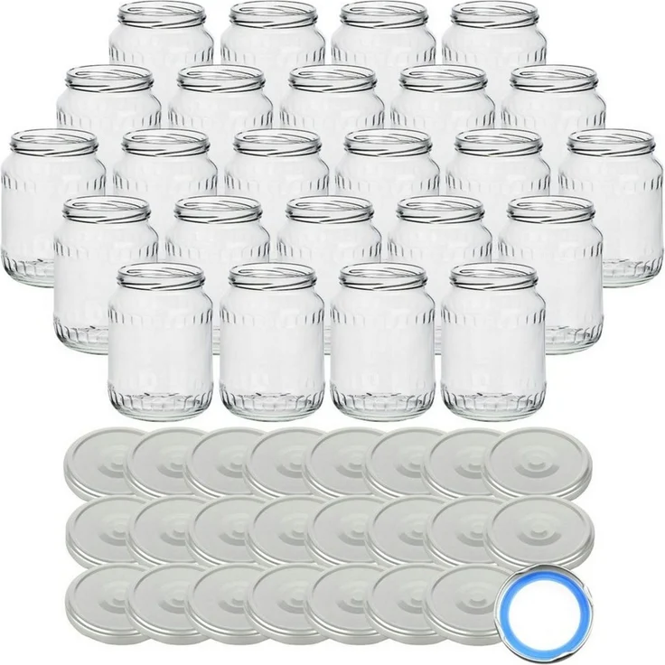 gouveo Einmachglas Vorratsgläser 720 ml Klassik mit Schraub-Deckel - Große Einmachgläser, (24-tlg, Silberfarben BS) – Bild 2