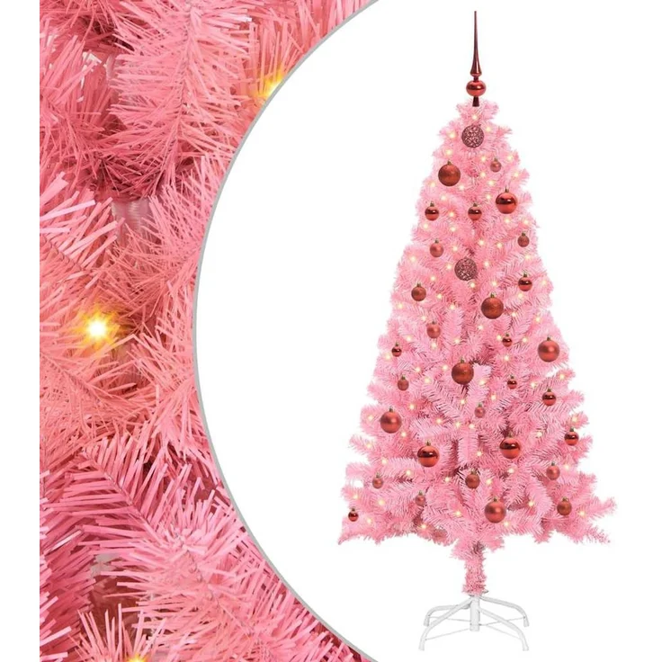 vidaXL Weihnachtsbaum mit LED-Beleuchtung Rosa 150 cm PVC und Stahl 3396416 – Bild 2