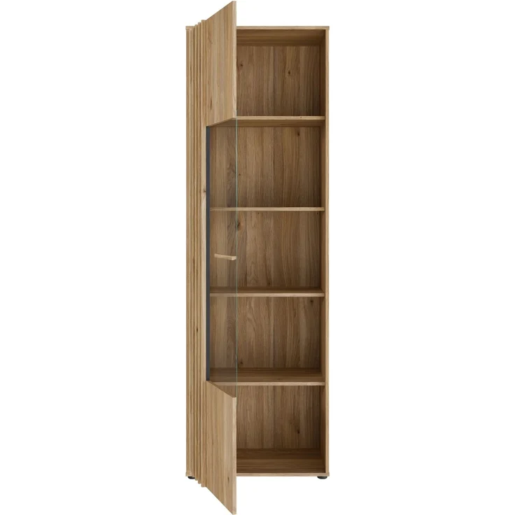Vitrine >ARANK< in Mauvella Eiche / Schwarz - 63,4x200,1x41,7cm (BxHxT) – Bild 10
