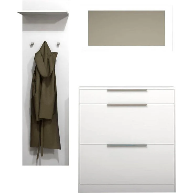 borchardt Möbel Garderoben-Set Oliva, Schuhschrank, Spiegel, Garderobenpaneel, (3-St), 3-teilig, Schuhkipper mit Doppelschuhtrommeln und Metallgriffen – Bild 2
