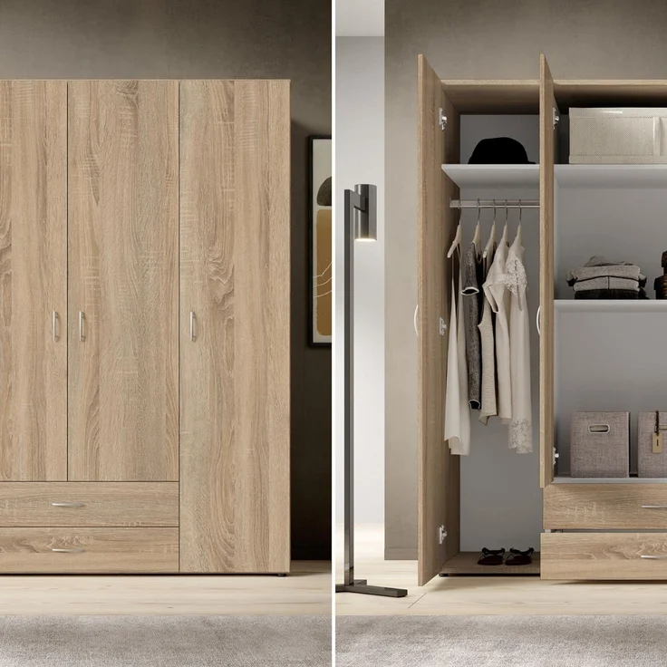 'Base 4' Kleiderschrank, 4-türig, Eiche Sägerau Dekor, 160 x 177 x 52 cm – Bild 4