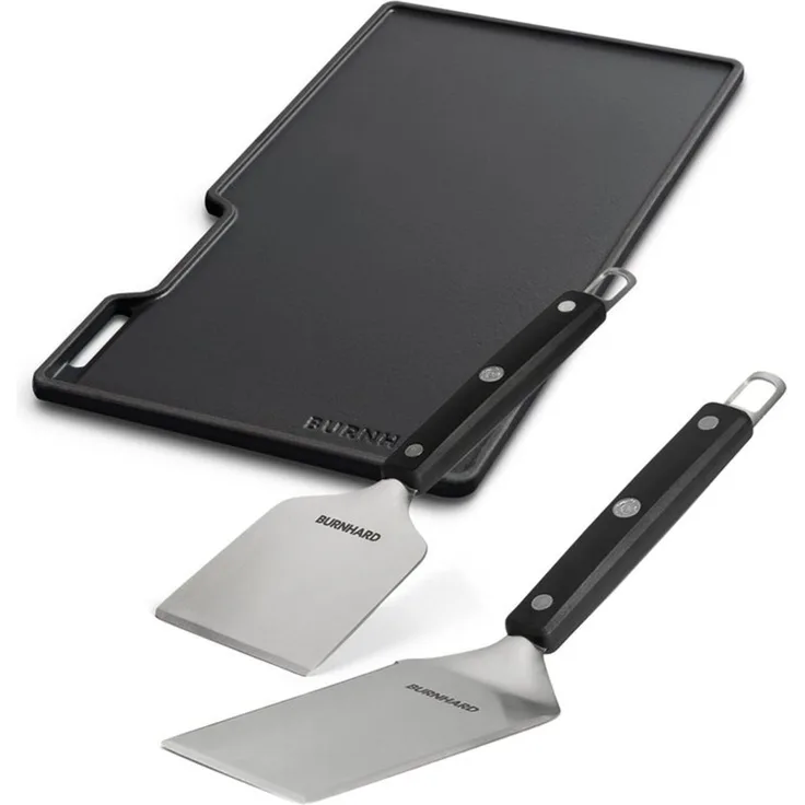 BURNHARD® Gusseisen Wendeplatte Set Fred mit 2-tlg. Grillspachtel und Grillschaber Set - Multi-Color - #946151