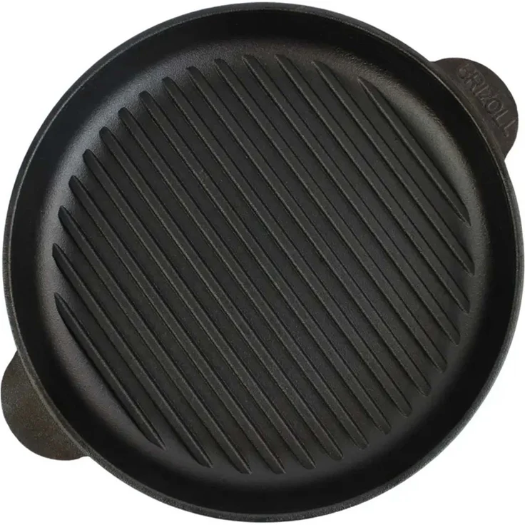 Ø28cm Grillpfanne aus Gusseisen Bräter Schmortopf zwei Griffe Servierpfanne Grill – Bild 1