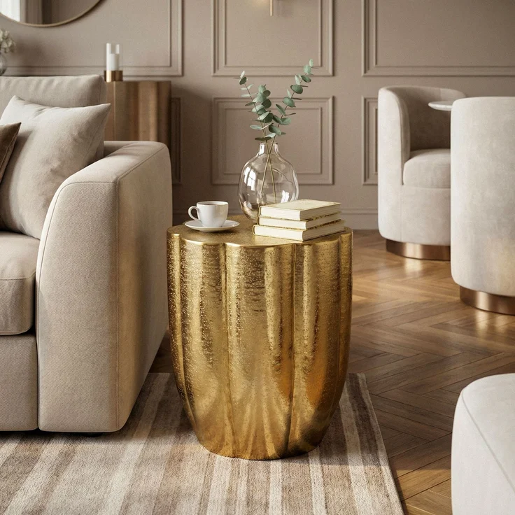 FINEBUY Beistelltisch FB76412 Aluminium Anstelltisch Gold Dekotisch Wohnzimmertisch (Kompakter Tisch für stilvolle Räume), Markante Form mit moderner Ausstrahlung – Bild 5
