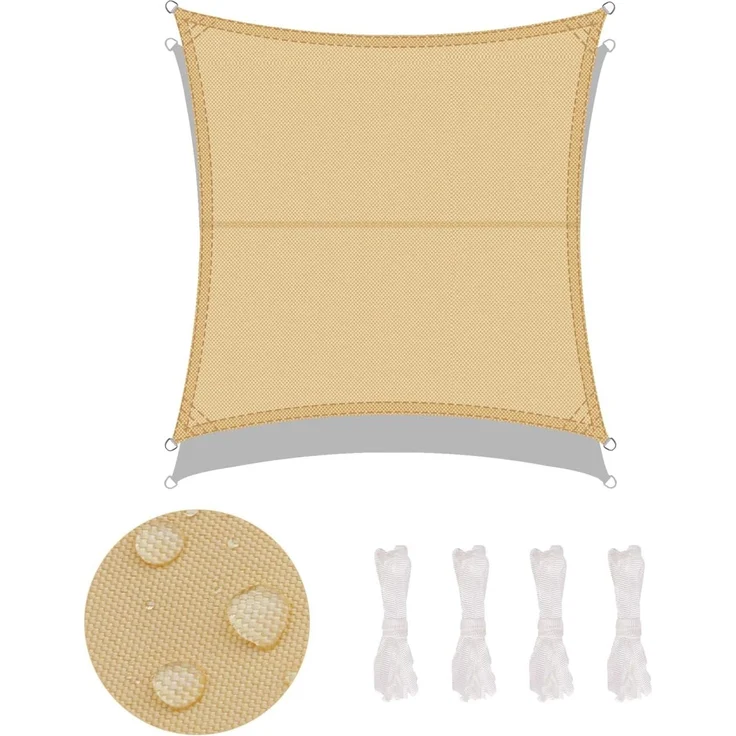 LOVE STORY Sonnensegel Wasserdicht 3x3 m Quadrat PES Polyester Sonnenschutz Windschutz Balkon Terrasse 95% UV-Schut,für Balkon Garten,Sandbeige – Bild 2
