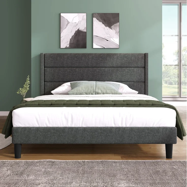 Polsterbett 140x200 cm mit Lattenrost und Matratze, dunkelgrau, gepolstertes Kopfteil – Bild 9