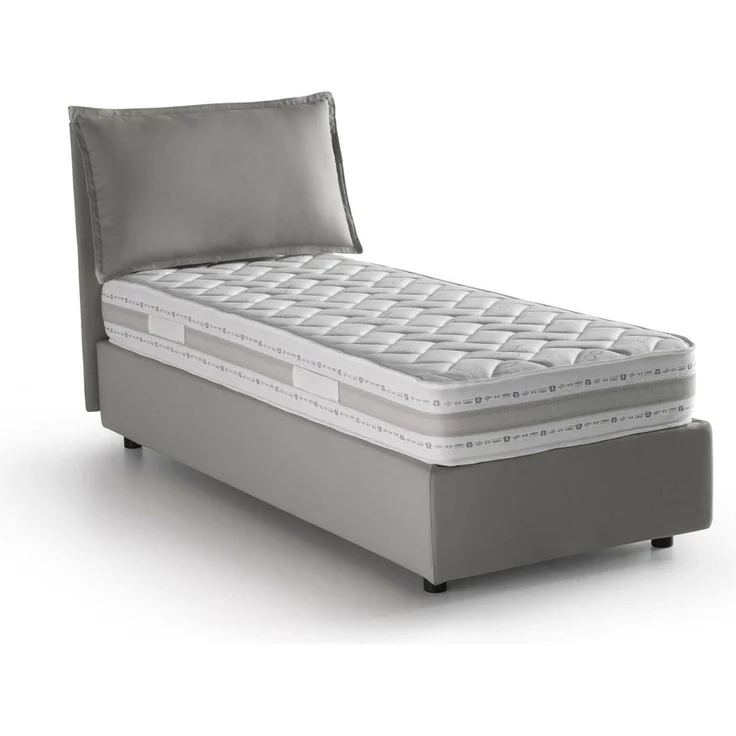 Talamo Italia - Einzelbett Carolina, Bettkasten mit Stoffbezug, 100 % Made in Italy, Öffnung vorne, inklusive Matratze 80 x 190 cm, Grau – Bild 3