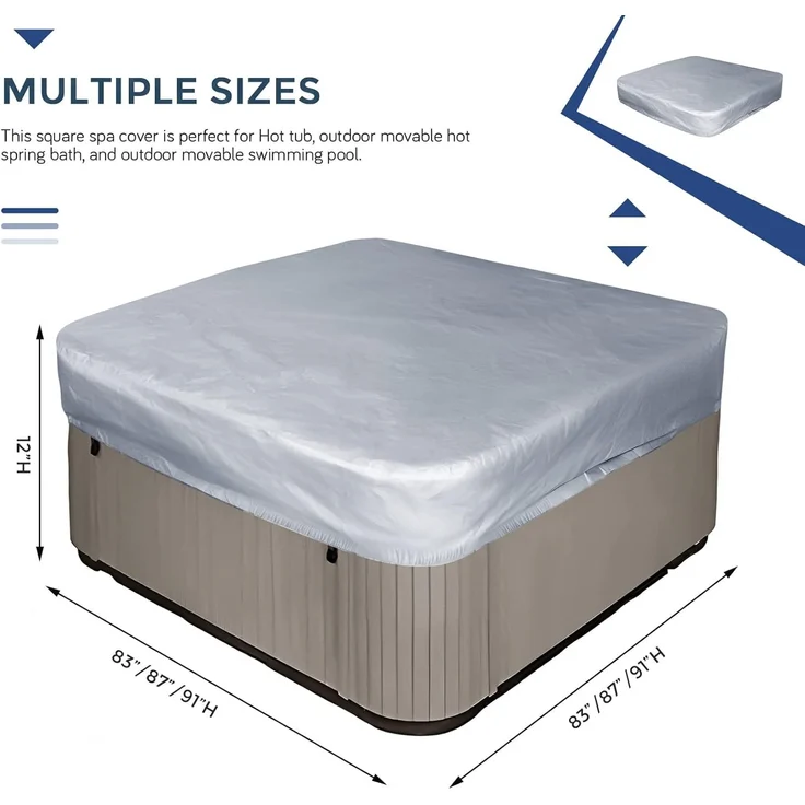 Whirlpool Cover quadratisch 231 × 231 × 30 cm Graue wasserdichte Spa Schutzhülle, UV-fest, Outdoor Hot-Tub Abdeckung – Bild 3