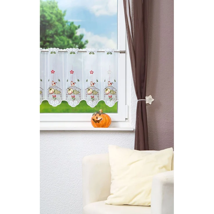 Scheibengardine Plauener Spitze - Herbstbank (Bx H) 48.30cm * 40cm Rot/mehrfarbig – Bild 2