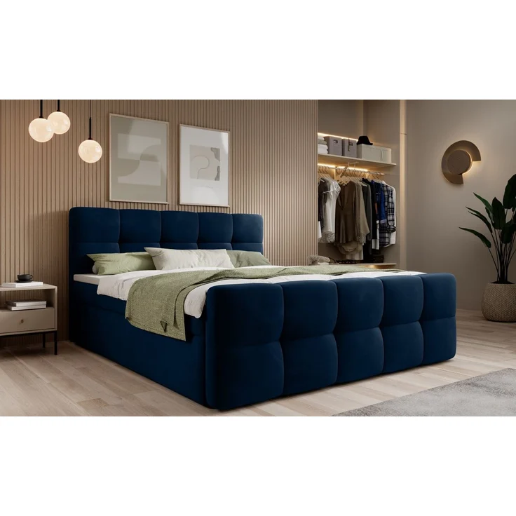 thematys Boxbett mit Bettkasten 200x200cm, mit Bonnellfederkernmatratze H3, Bouclé/Velours, mit Stauraum, mit 3 cm Topper, Blau (Velluto 11), Art.-Nr. S04GH0RGIUC – Bild 3