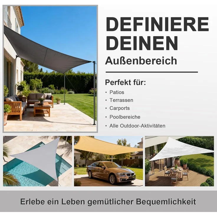 HENG FENG Sonnensegel Wasserdicht Dreieckig 4 x 4 x 5.65 m,Sonnenschutz Wetterfest PES Polyester,Windschutz Wasserabweisend mit 95% UV-Schutz für Balkon Garten Terrasse,Anthrazit – Bild 6