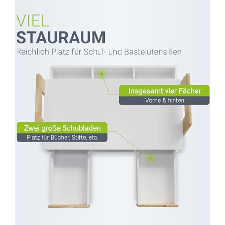 Juskys Kinder Schreibtisch Fietje - höhenverstellbar, 2 Schubladen, robustes Material, kratzfest, viel Stauraum - Kinderschreibtisch aus Holz – Bild 7