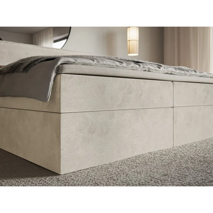 Selsey 'Softie' Boxspringbett 140x200 cm mit Topper und Stauraum, Velours wasserabweisend, Beige – Bild 7