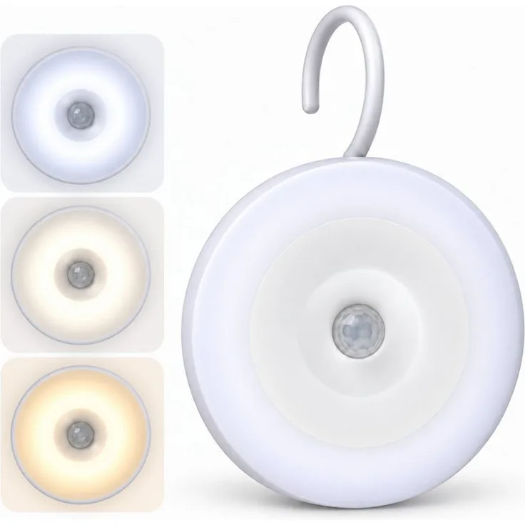 ibettertec LED Nachtlicht Nachtlampe mit Bewegungsmelder,Wandleuchte mit sanftem Licht, Akku, LED fest integriert, warmweiß, neutralweiß, kaltweiß, dimmbar, 3 CCT & 360° Haken, ideal für Kinderzimmer, Schlafzimmer