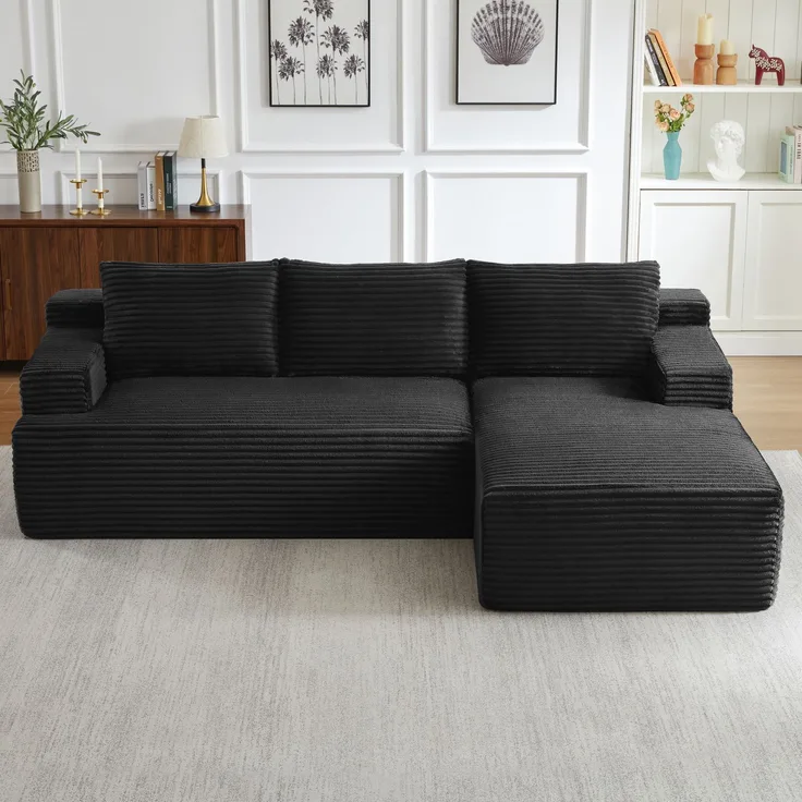 ZUBALIYA Knochenloses Sofa, L‑förmiges Cloud‑Ecksofa mit tiefem Sitzkomfort – ohne Montage, modulares Schlafsofa, 66 x 152 x 238 cm, Schwarz, Links