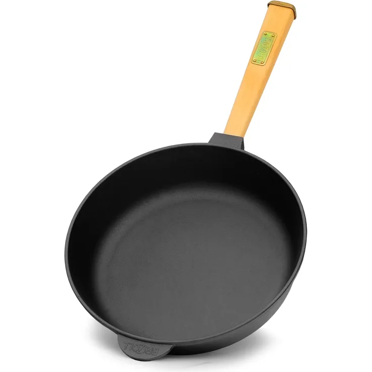 Gusseisenpfanne 28cm Gußeisenpfanne 55mm hoch mit Holzgriff Pfanne aus Gusseisen