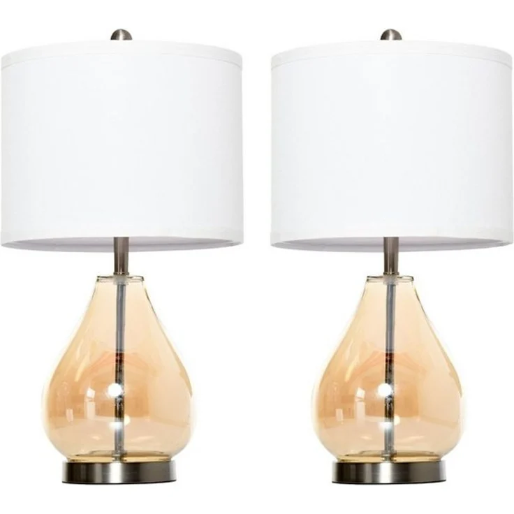 HOMCOM Tischleuchte Nachttischlampe, Ein-,Ausschalter, 1 x E27 (nicht im Lieferumfang enthalten), 2-Set Tischlampen E27 Nachttischlampe Leinen Glas Bernstein – Bild 4
