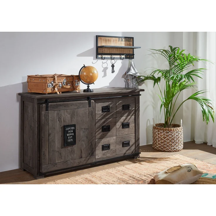 Sideboard Mango 140x45x85 grau lackiert RAILWAY #221 – Bild 7