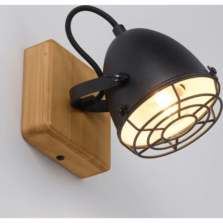 Wandleuchte, Holz, Metall schwarz, beweglicher Spot, H 20 cm – Bild 6